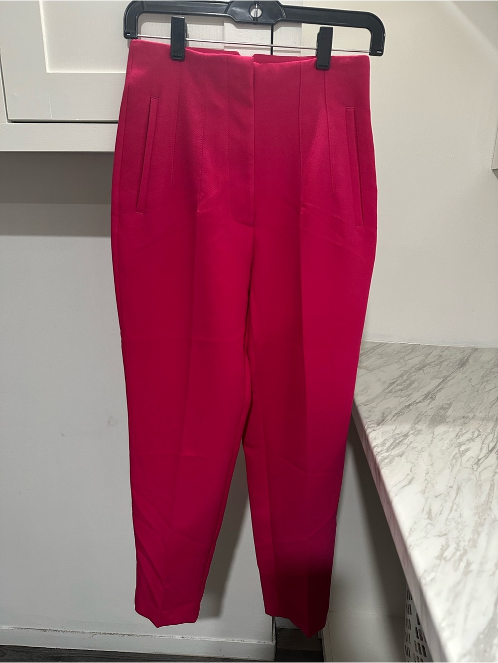 Zara High-Waist Straight Leg Pants in Bright Pink